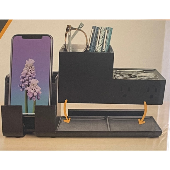 Konnect Stackable Desk Organizer + Charging Power Expansion Kit  Plastic Black - Picture 3 of 8